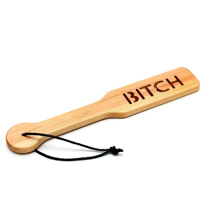 KinkyCraft Natural Wood Bitch Paddle with Unique Imprint