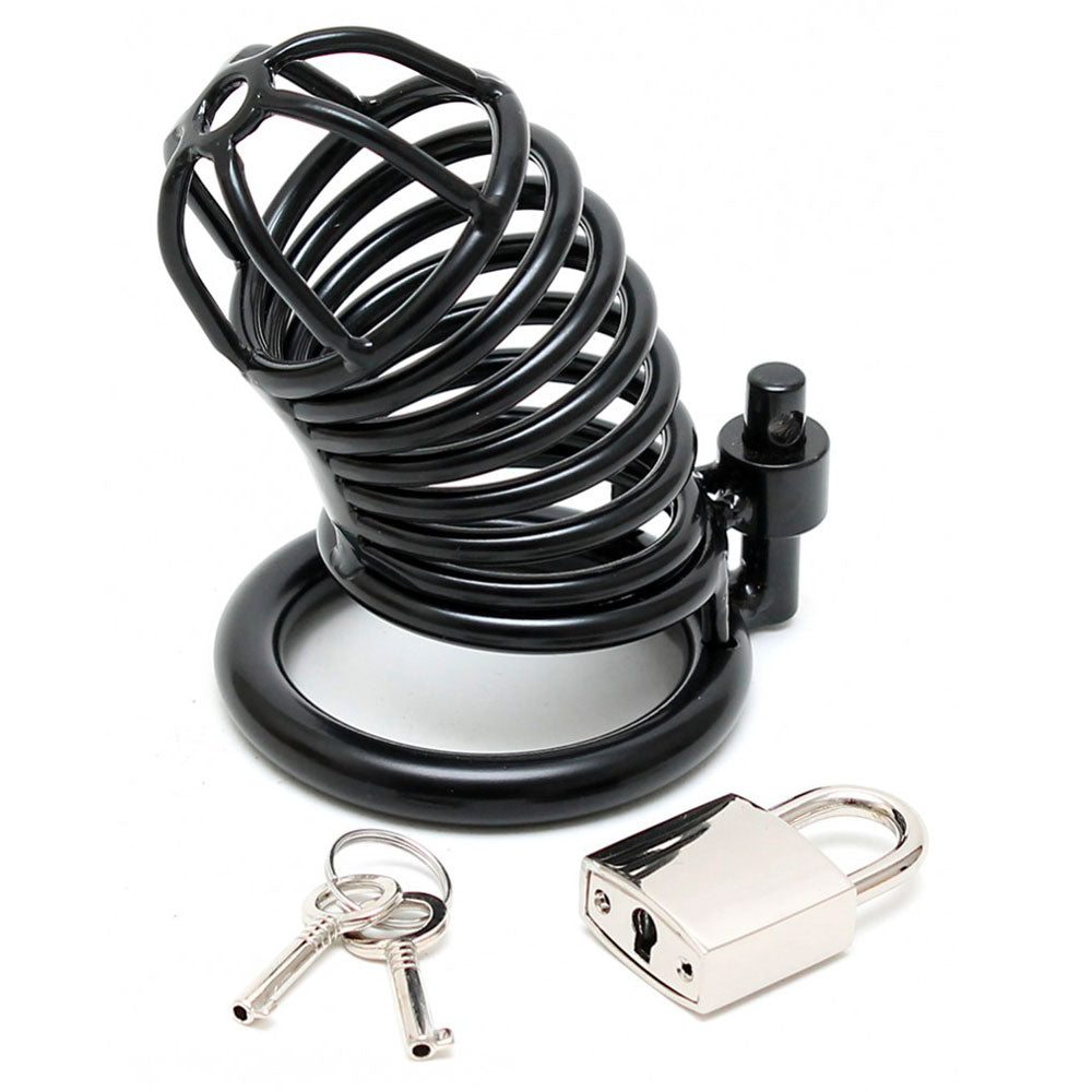 High-Quality Metal Silver Male Chastity Device with Padlock