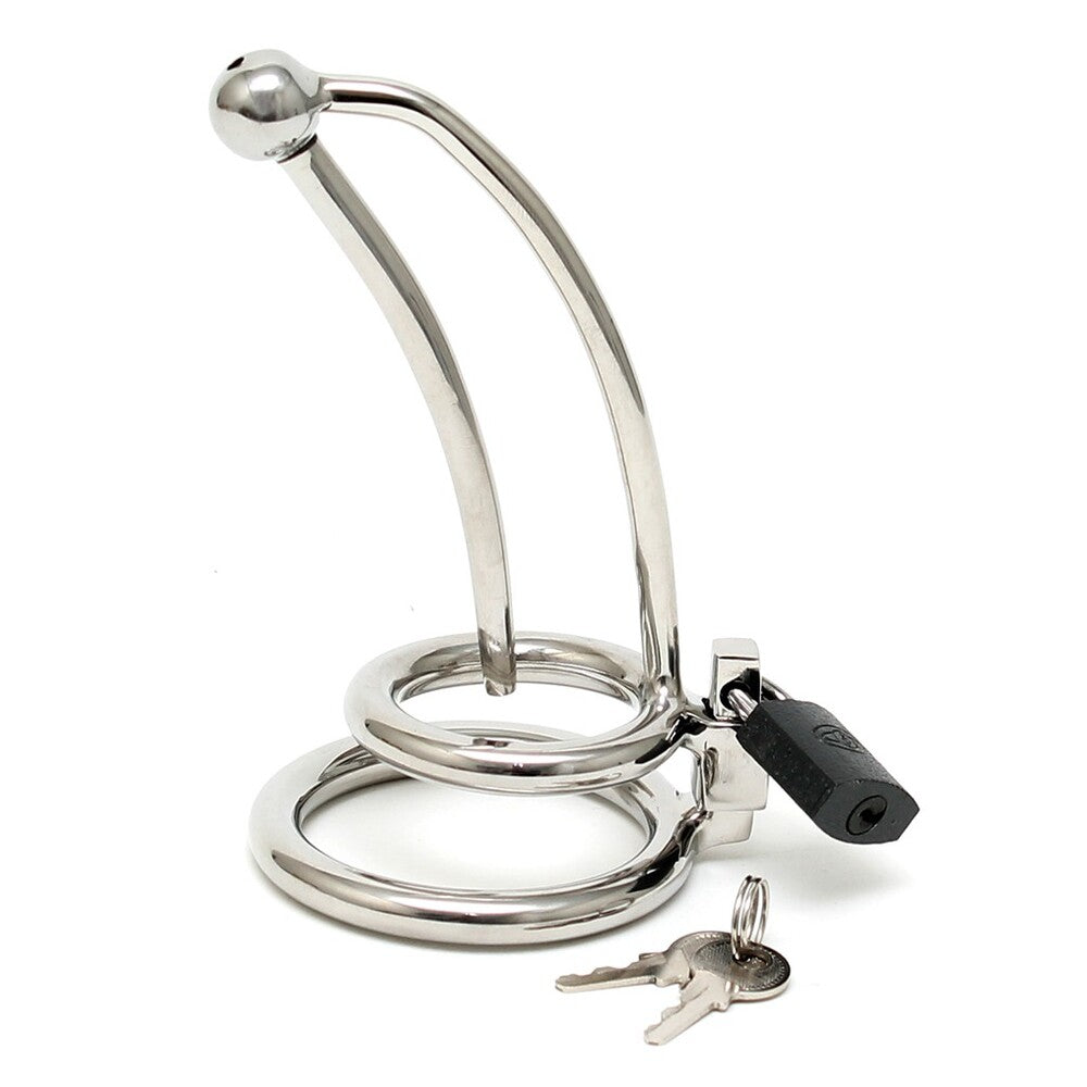 Stainless Steel Curved Chastity Penis Lock with Urethral Tube