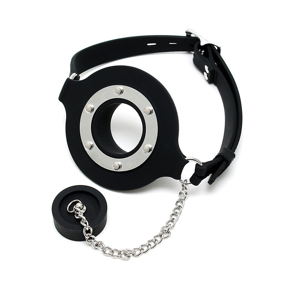 Black Silicone Mouth Gag with Adjustable Strap and Stopper