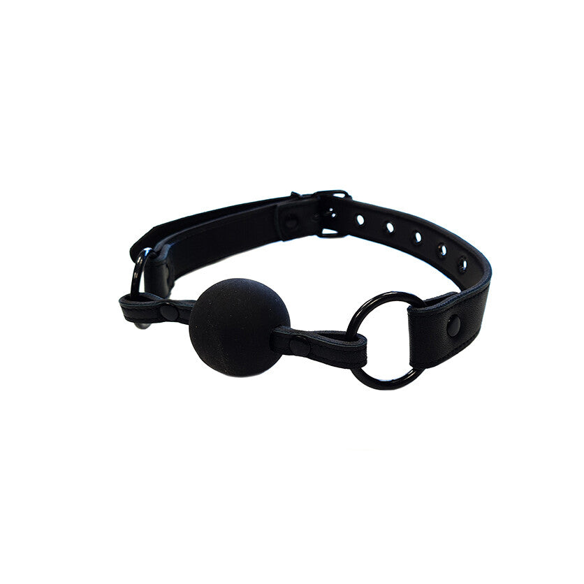 Rouge Garments Black Leather Adjustable Collar and Ball Gag Set