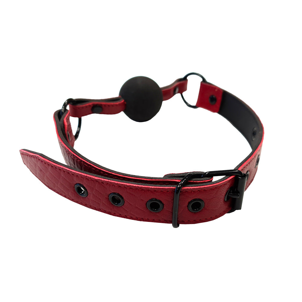 Rouge Garments Burgundy Snake Print Leather Ball Gag