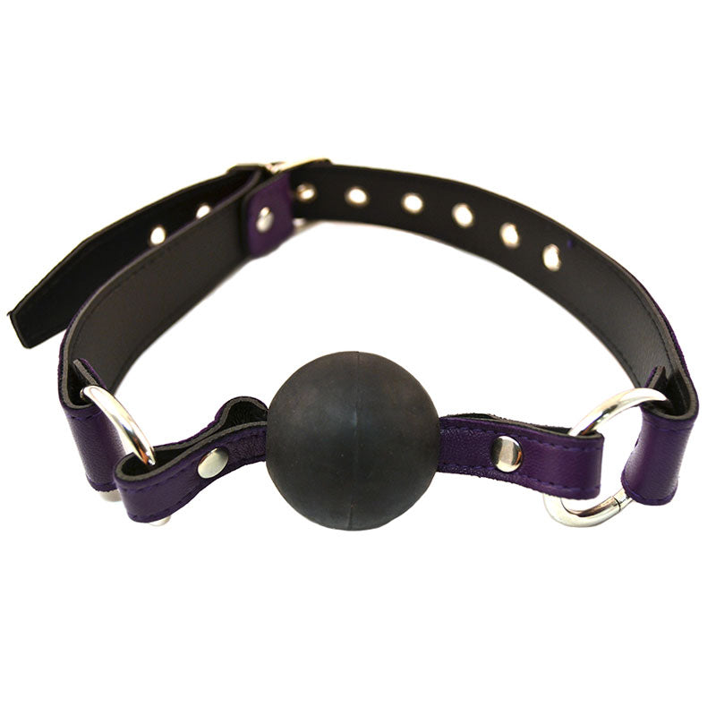 Rouge Garments Purple Leather Ball Gag with Adjustable Fit