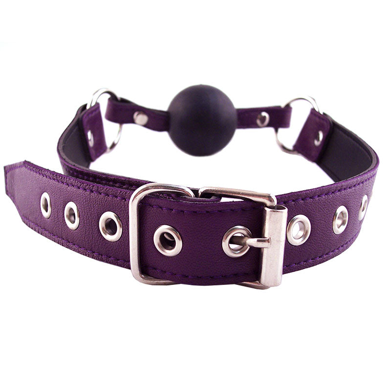 Rouge Garments Purple Leather Ball Gag with Adjustable Fit