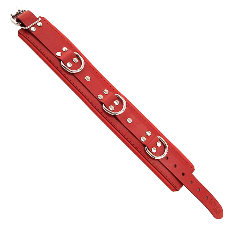 Rouge Garments Red Leather Padded Collar with D Rings