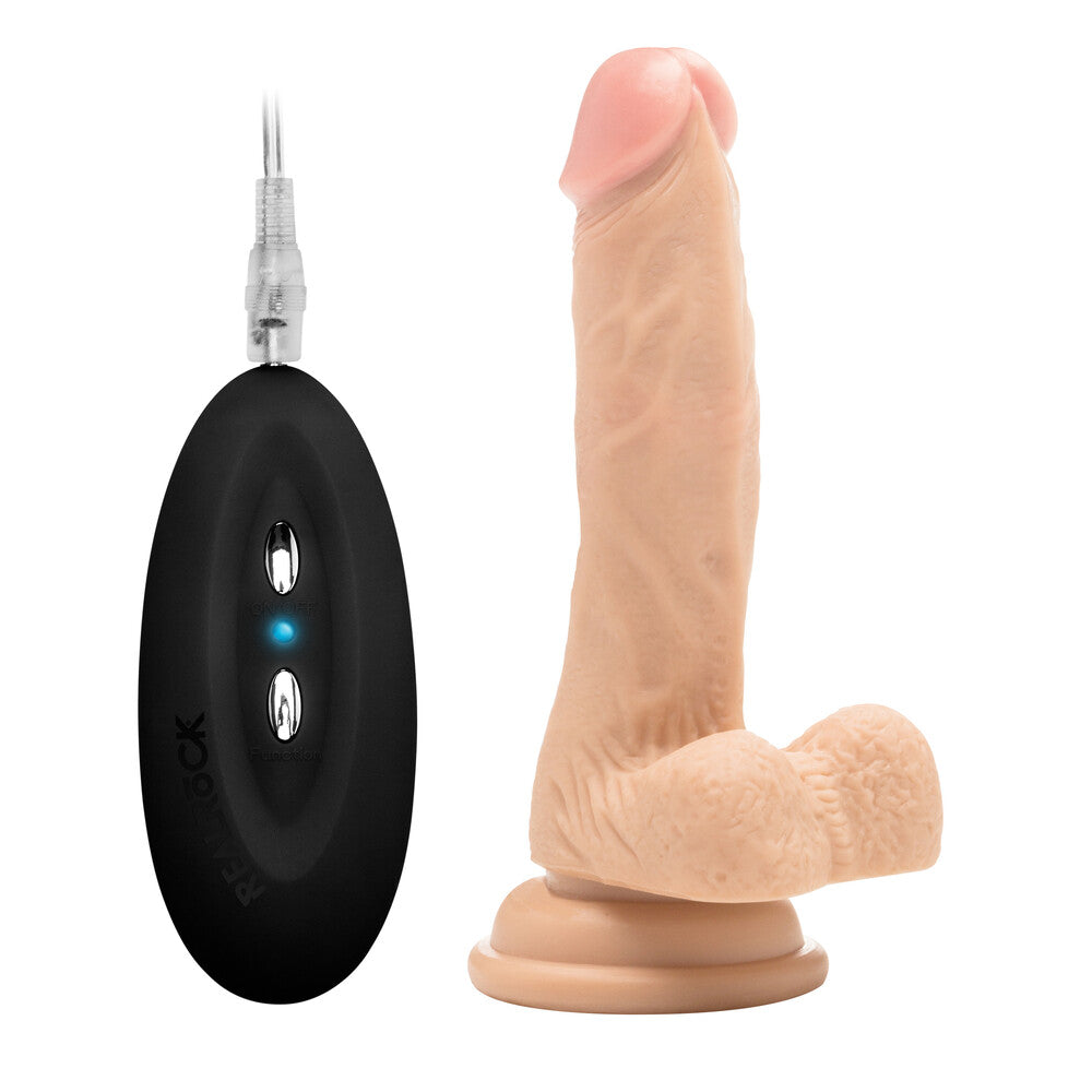 RealRock 7 Inch Vibrating Cock with Scrotum - Skin Safe Rubber