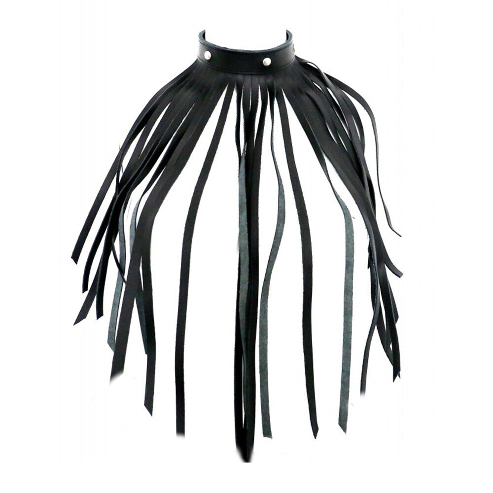Genuine Leather Black Fringe Necklace Collar for Bold Style