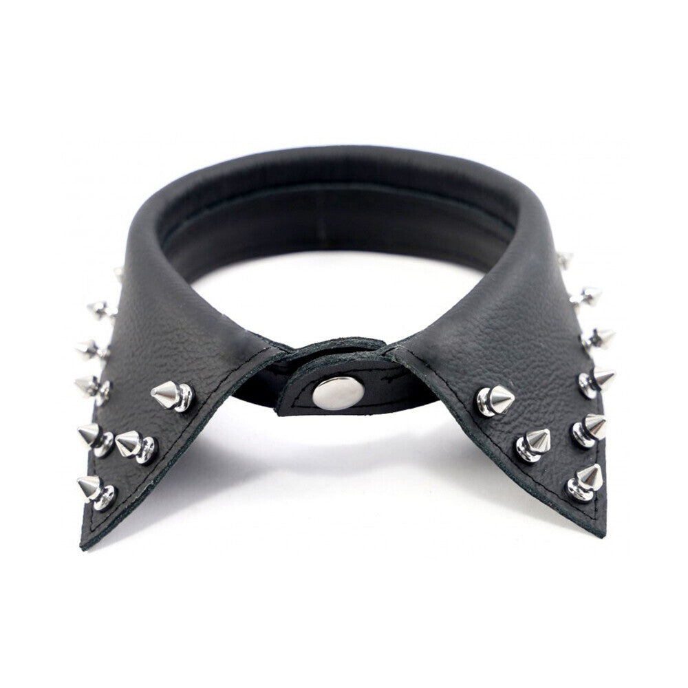 Premium Black Leather Shirt Collar with Pointed Studs