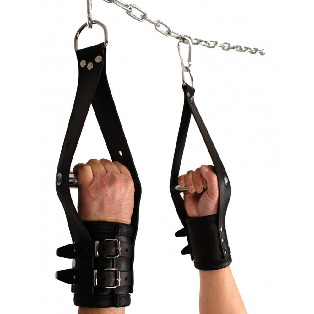 Luxury Bondage Black Leather Suspension Handcuffs