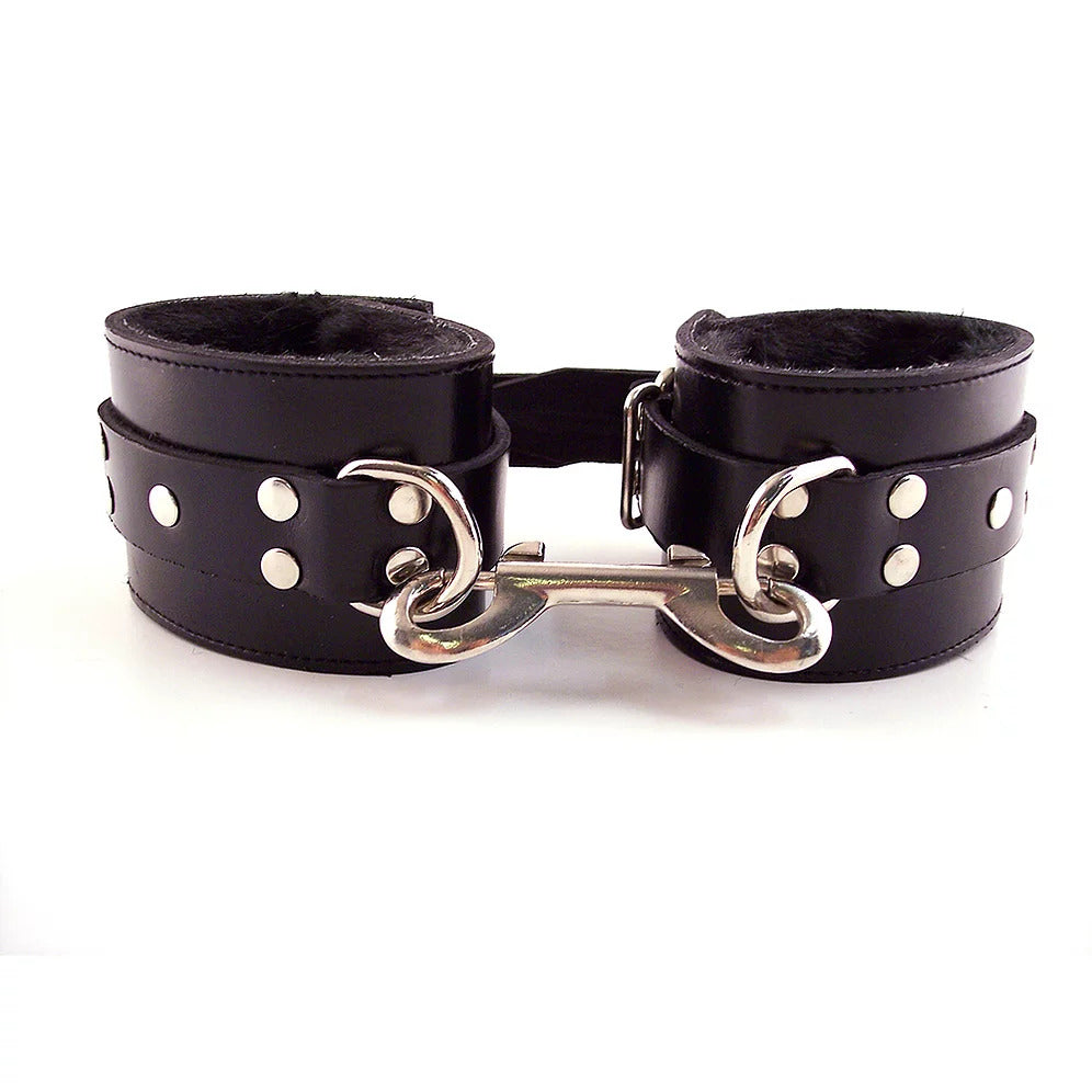 Rouge Garments Black Faux Fur Wrist Cuffs with Leather Design