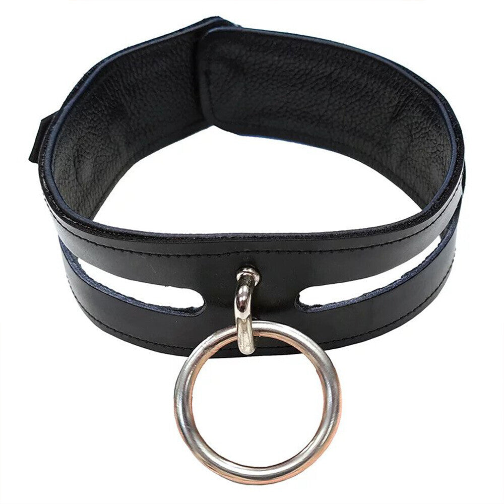 Rouge Garments Black Leather Bondage Collar with O-Ring
