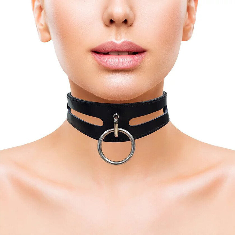 Rouge Garments Black Leather Bondage Collar with O-Ring