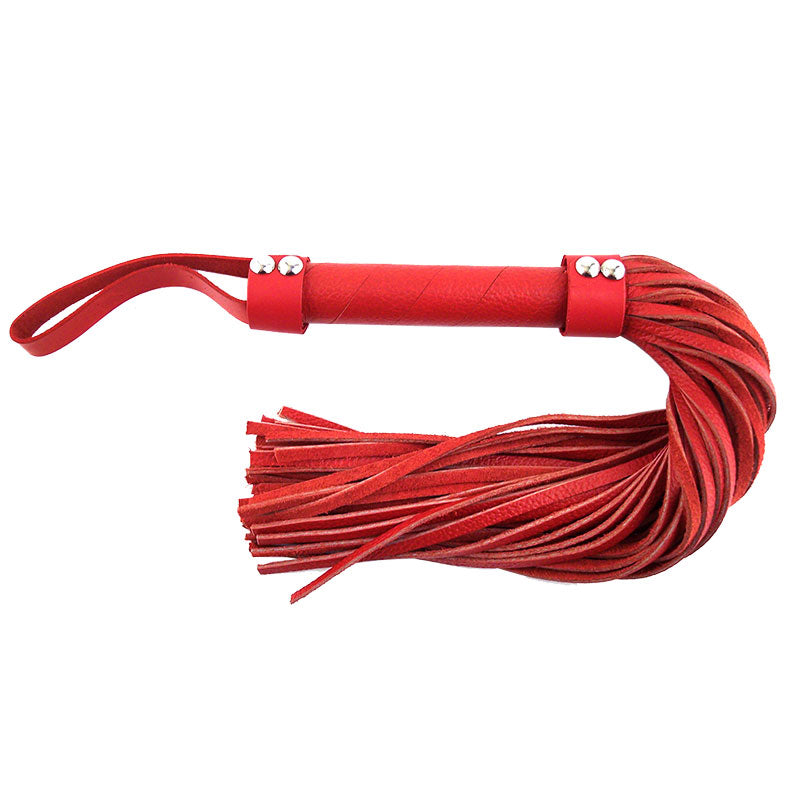 Rouge Garments Red Leather Flogger 21-Inch Length 14-Inch Tails