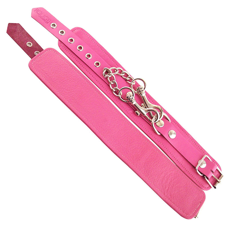 Rouge Garments Pink Leather Ankle Cuffs with Chain