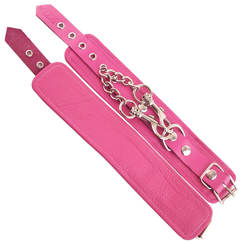 Rouge Garments Pink Leather Wrist Cuffs with Chain