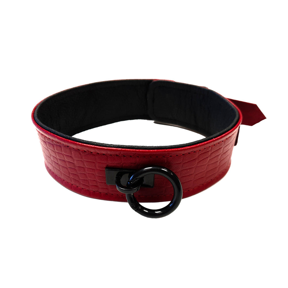 Rouge Garments Burgundy Croc Print Leather Collar