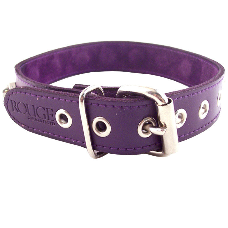 Rouge Garments Purple Adjustable Leather Nut Stud Collar