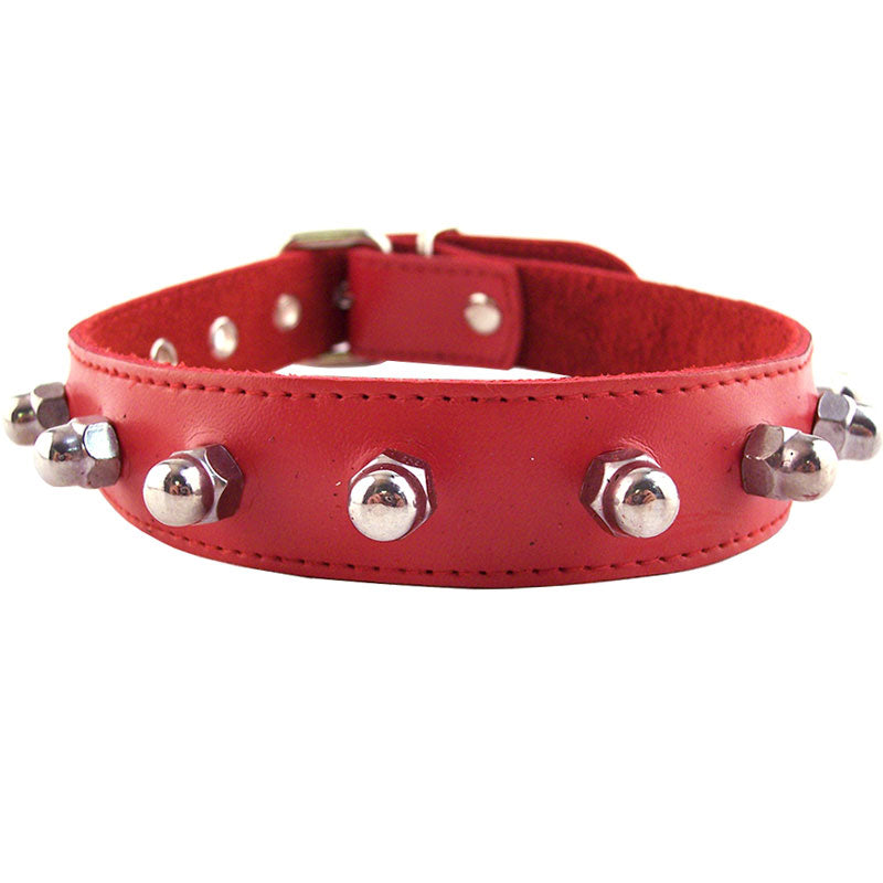 Rouge Garments Red Leather Adjustable Nut Stud Collar