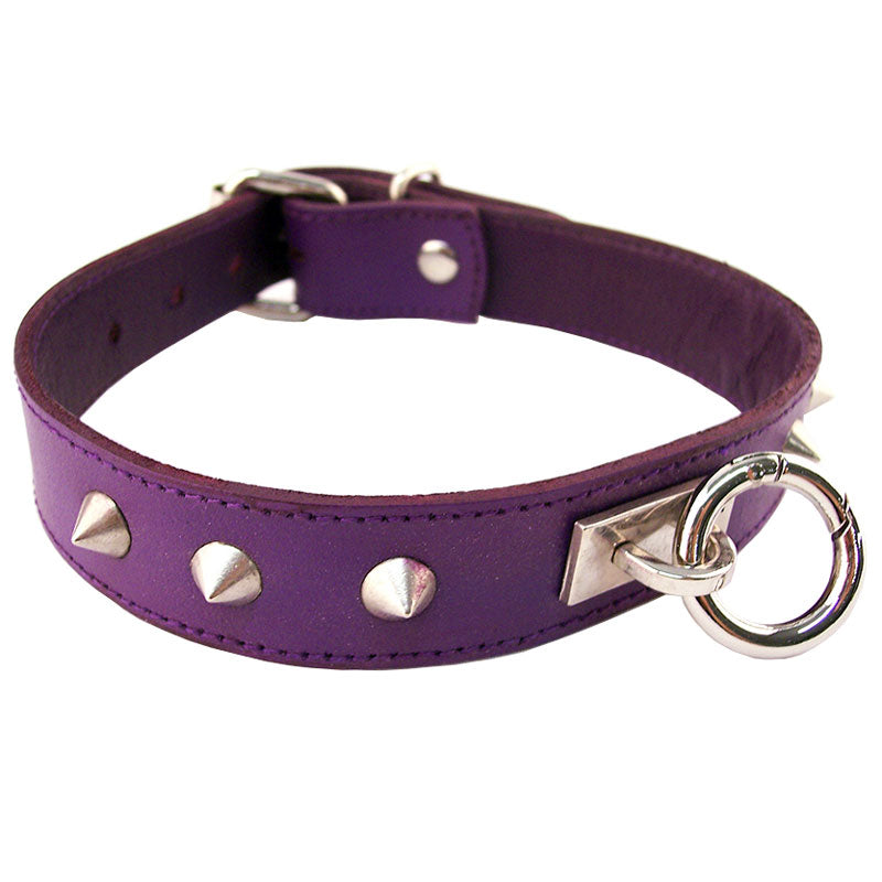 Rouge Garments Purple Leather Studded O-Ring Collar
