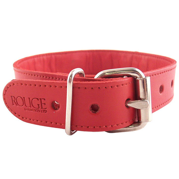 Rouge Garments Red Leather Studded O Ring Collar Unisex