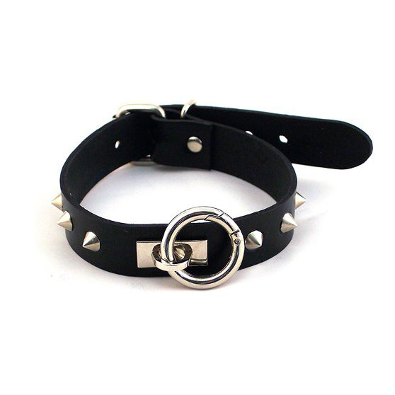 Rouge Garments Black O-Ring Thin Studded Leather Collar