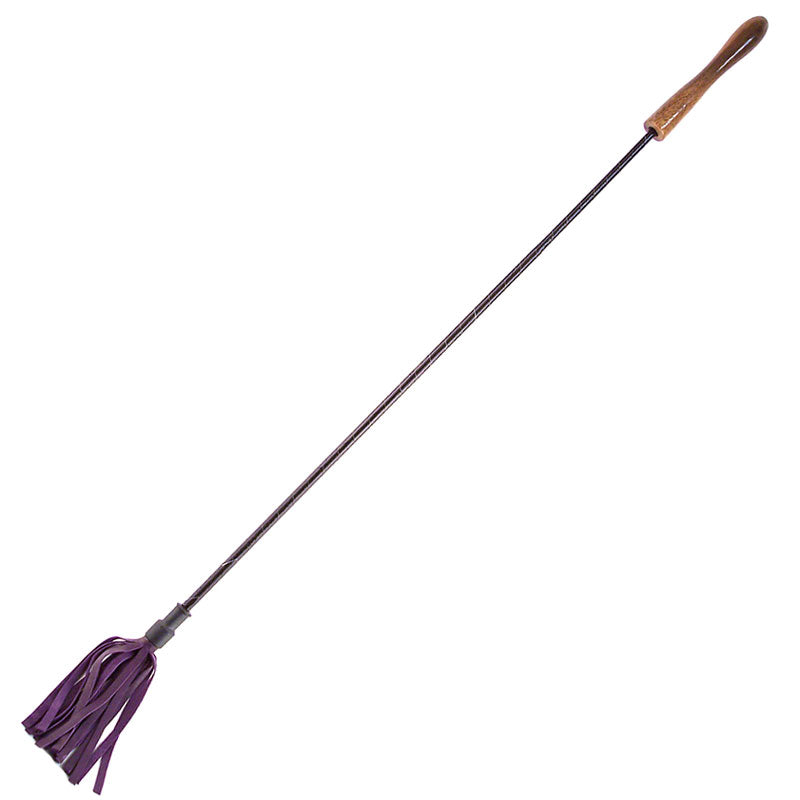 Rouge Garments Purple Leather Riding Crop with Wooden Handle