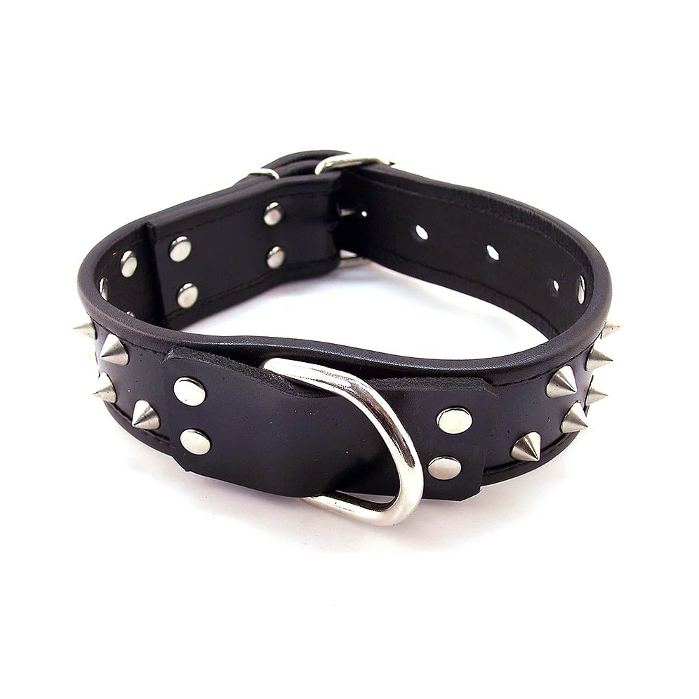 Rouge Garments Black Studded Leather Collar with D-Ring