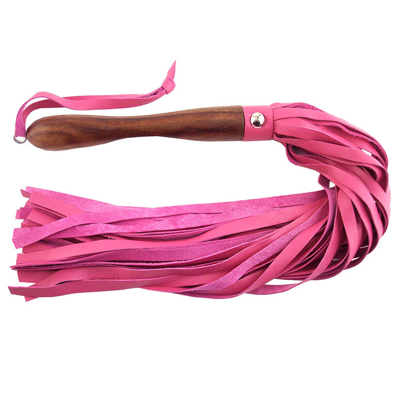 Rouge Garments Pink Leather Flogger with Wooden Handle