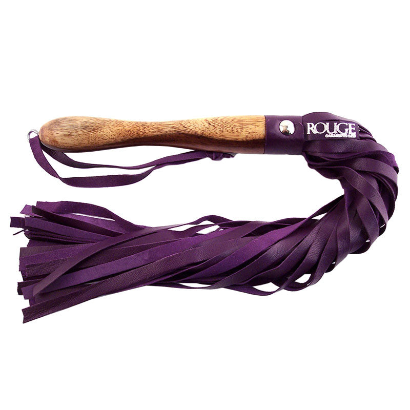 Rouge Garments Purple Leather Flogger with Wooden Handle