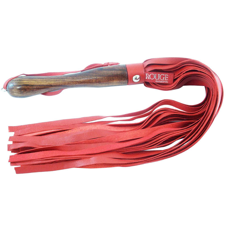 Rouge Garments Red Leather Flogger with Wooden Handle