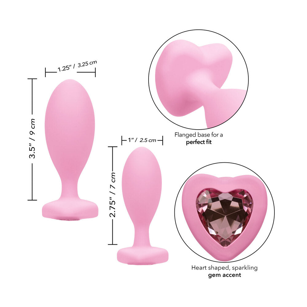 Crystal Bliss Pink Heart Gem Butt Plug Set for Training