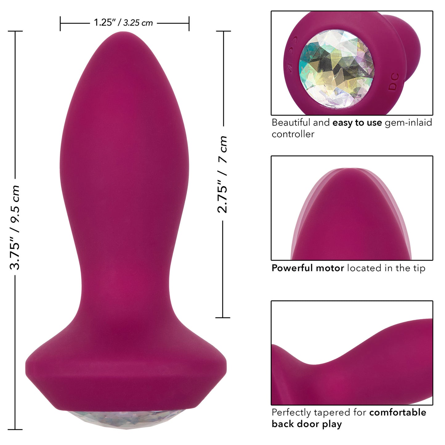 Power Gem Pink Vibrating Crystal Butt Plug Petite Probe