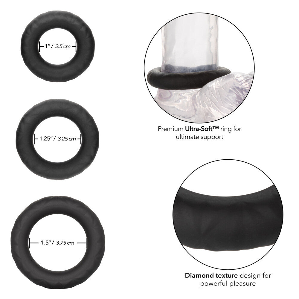 Link Up Black Supreme Cock Ring Set with Diamond Texture