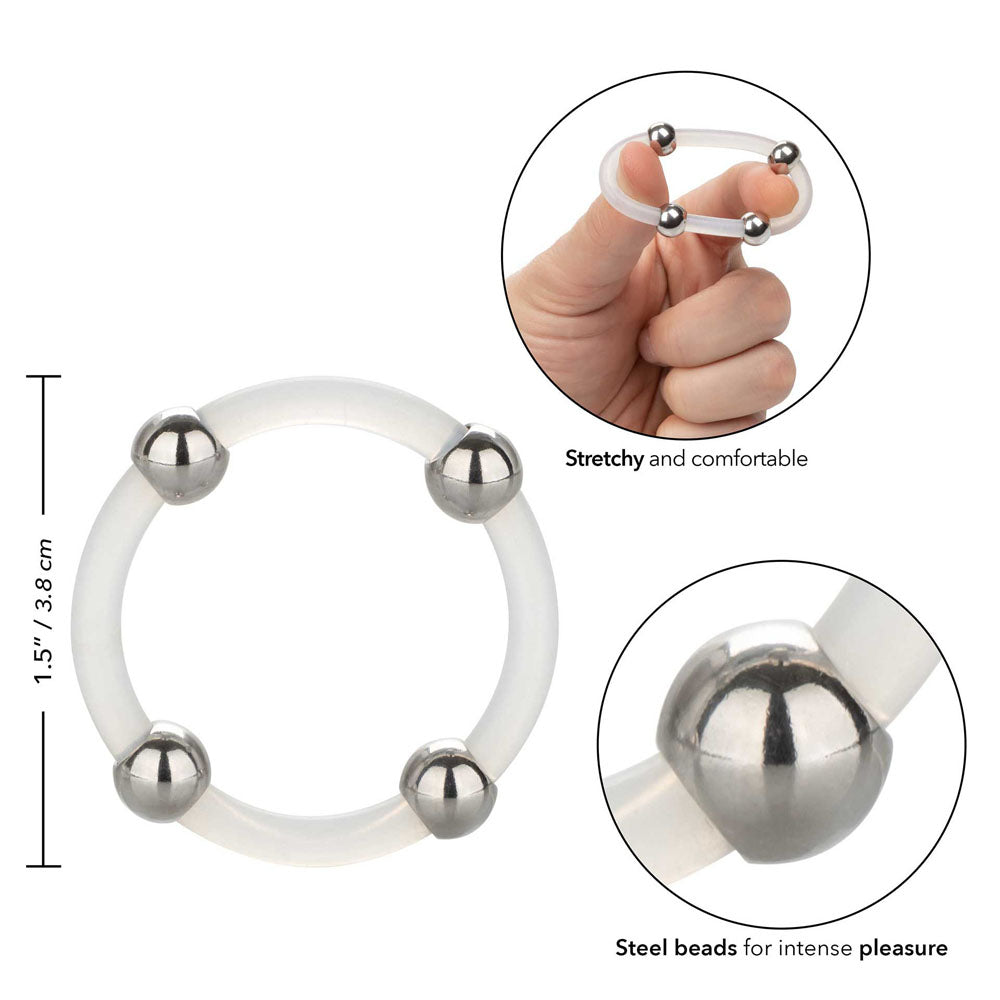 Intimate Bliss Black Silicone Ring Large Steel Beaded