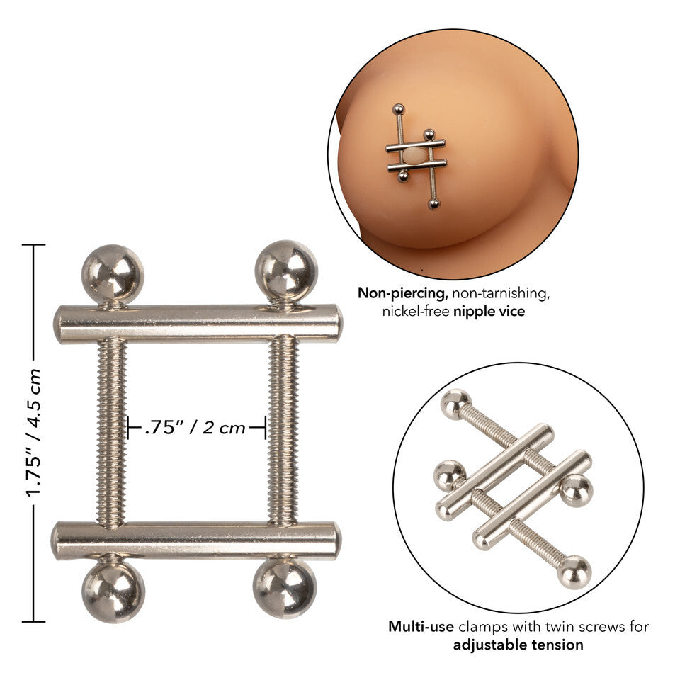 Sensual Metal Silver Nipple Grips Crossbar Vices