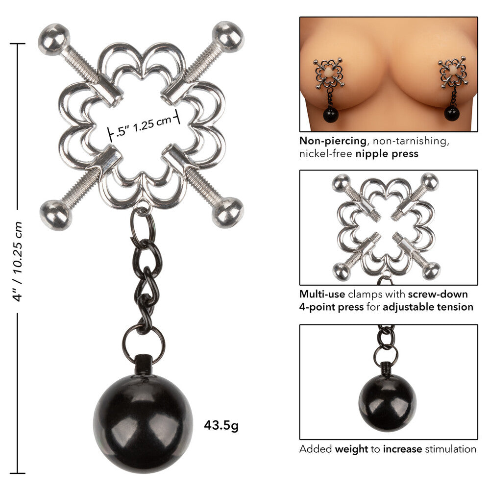 PleasureCraft Silver Nipple Grips 4 Point Weighted Press