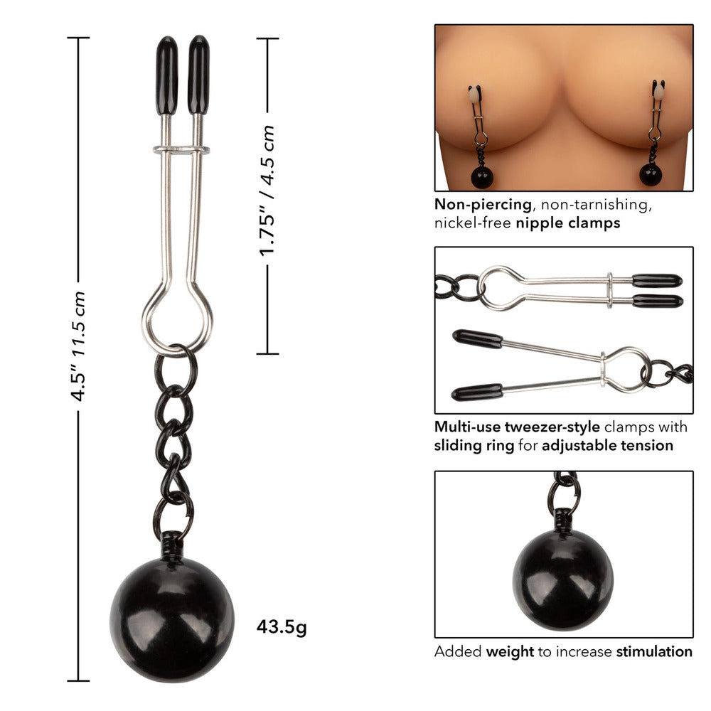 Sensual Metal Silver Nipple Grips Adjustable Weighted Clamps