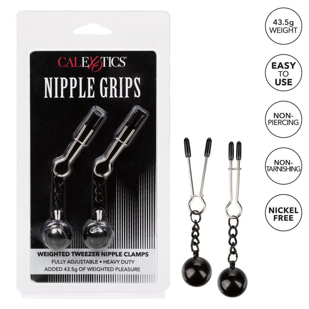 Sensual Metal Silver Nipple Grips Adjustable Weighted Clamps