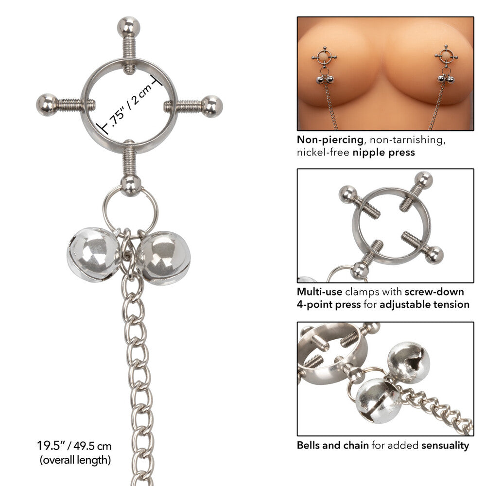 Pleasure Haven Silver Adjustable Nipple Grips with Bells