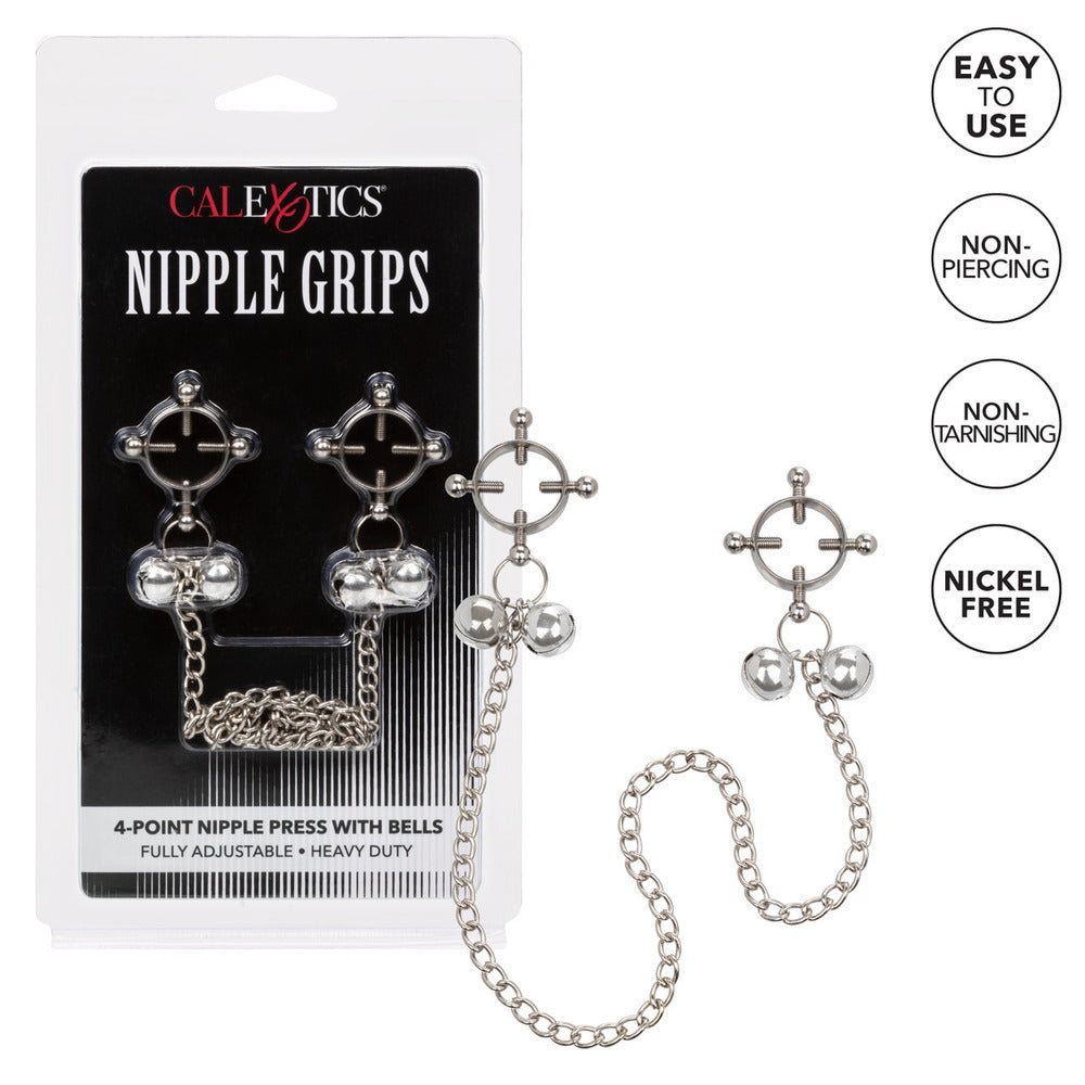 Pleasure Haven Silver Adjustable Nipple Grips with Bells