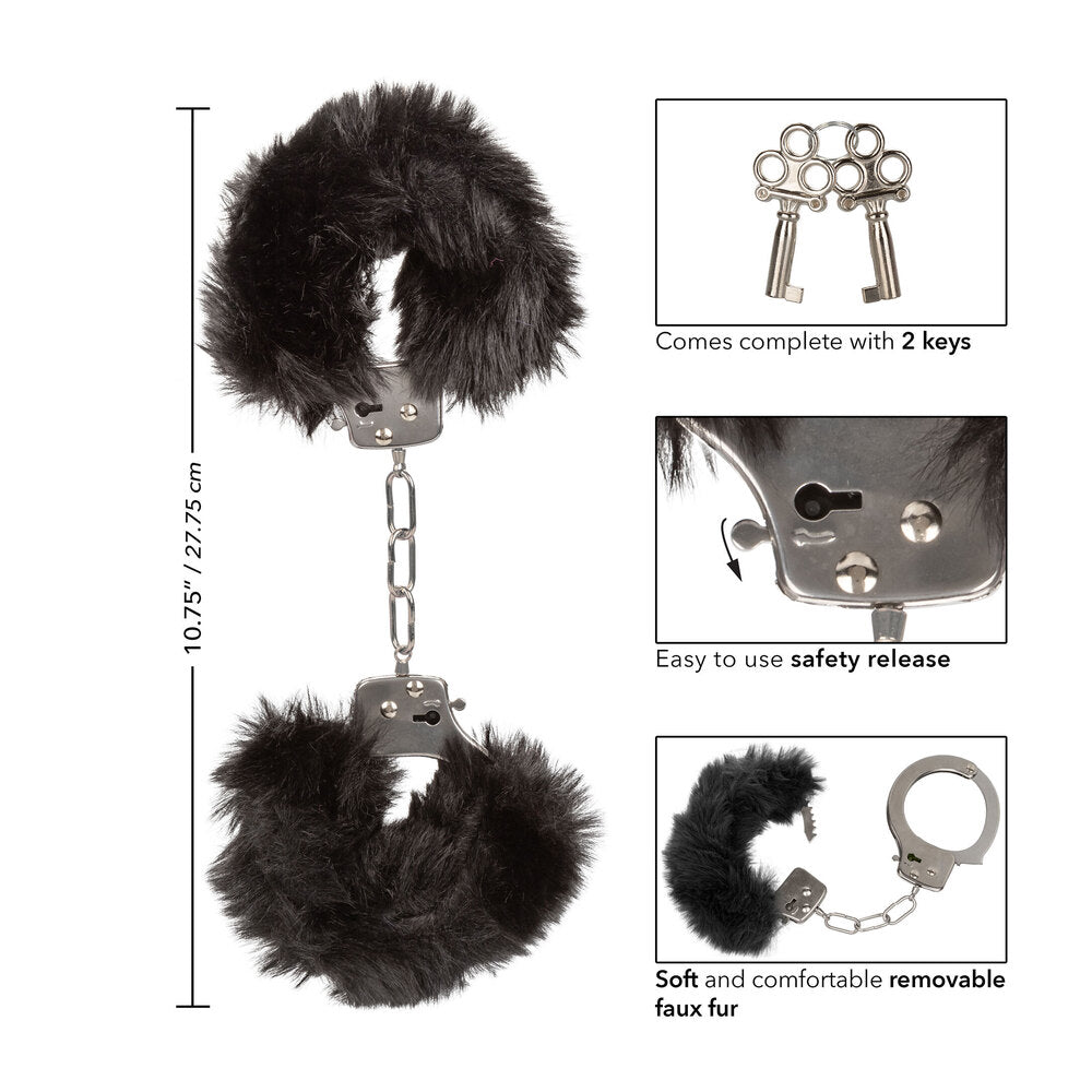Furry Fetish Black Fluffy Cuffs with Adjustable Fit