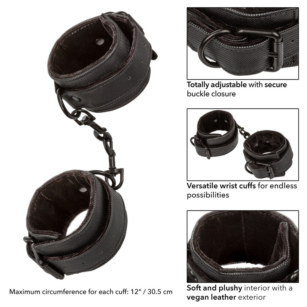 Boundless Black Vegan Leather Wrist Cuffs with Clasps