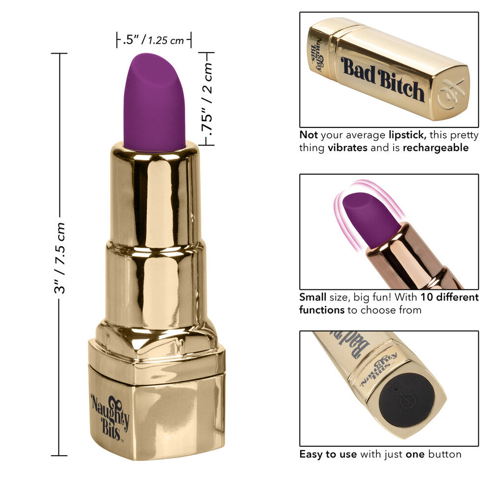 Naughty Bits Gold Lipstick Vibrator with 10 Functions