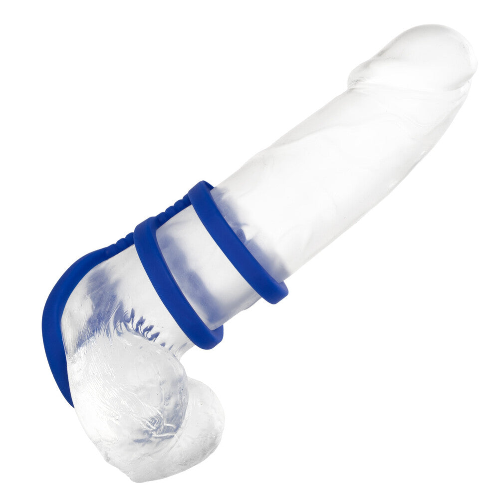 California Exotic Admiral Triple Cock Cage on a Clear Dildo