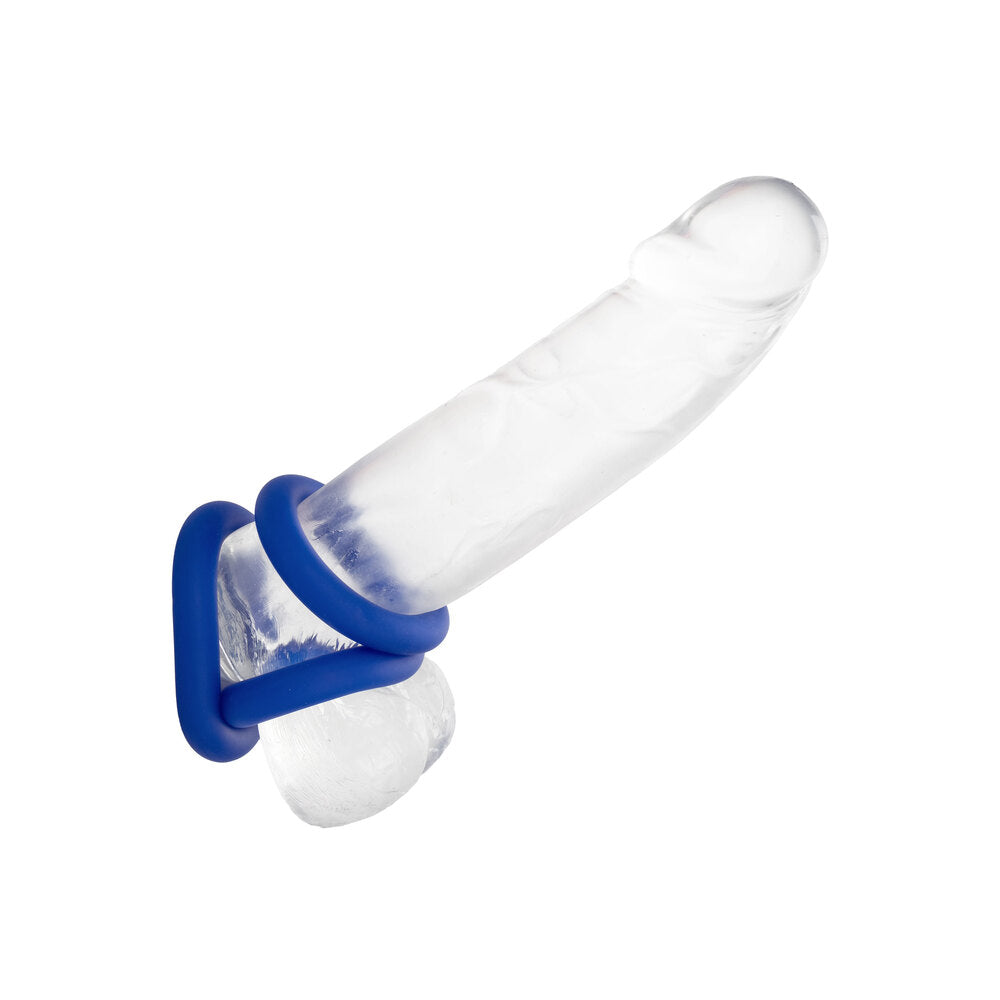 California Exotic Admiral Universal Cock Ring Set Blue on Clear Dildo