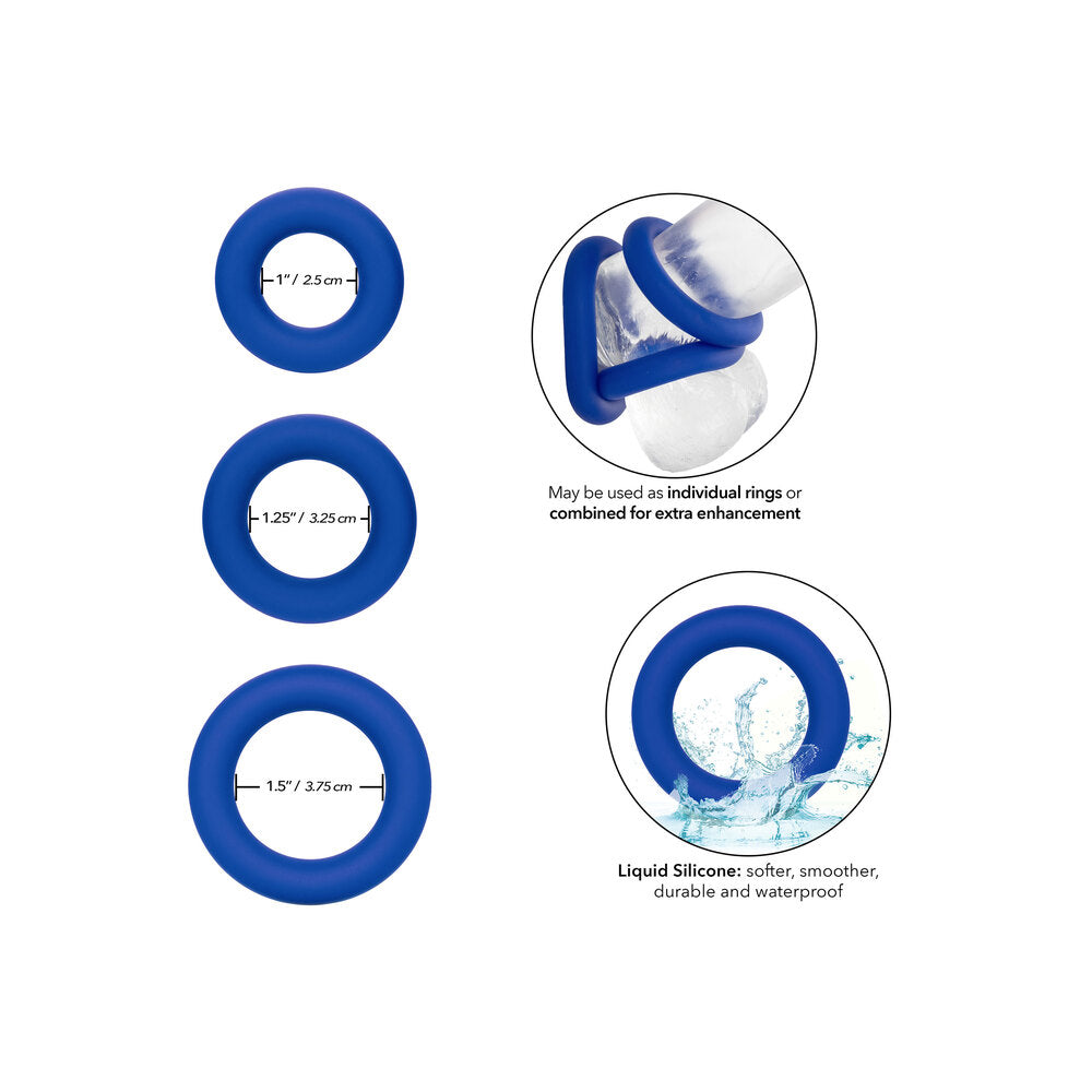 California Exotic Admiral Universal Cock Ring Set Blue Sizing and Features