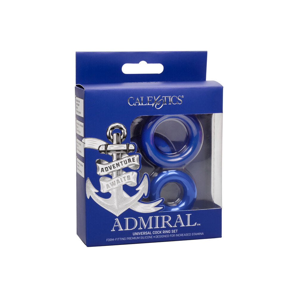 California Exotic Admiral Universal Cock Ring Set Blue Packaging