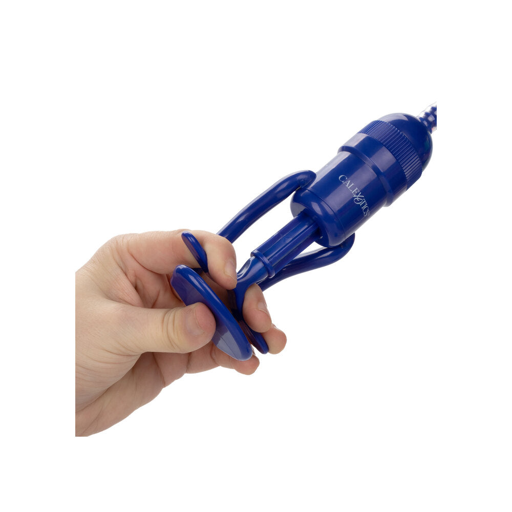 A person holding the California Exotic Admiral Stay Hard Penis Pump Handle