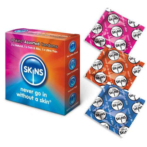 Skins Assorted Latex Condoms 4 Pack for Ultimate Pleasure