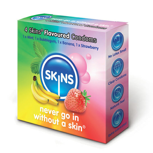 Skins Condoms Mint Bubble Gum Banana Strawberry 4 Pack